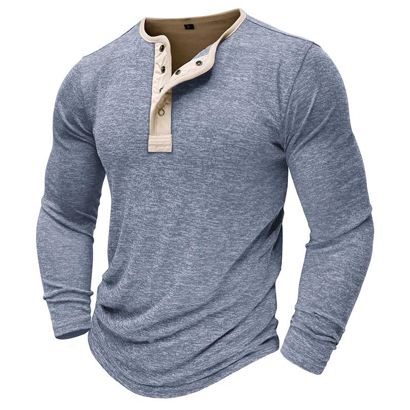 Mens Color Block Henley Collar Long Sleeve T-shirt 81195271Z