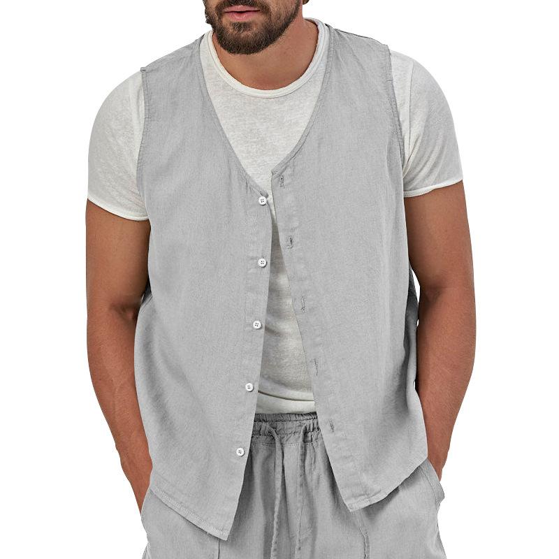 Mens Casual Loose Solid Color Sleeveless Vest Shorts Set 61445702X