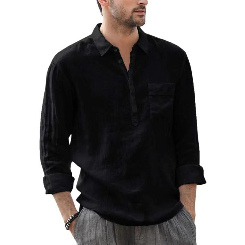 Mens Casual Solid Color Pocket Lapel Long Sleeve Shirt 40906928Y