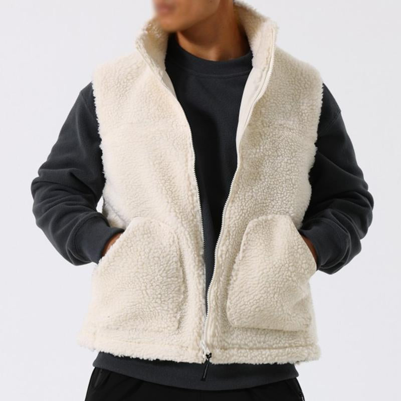 Mens Casual Stand Collar Polar Fleece Warm Loose Zipper Vest 19359658M