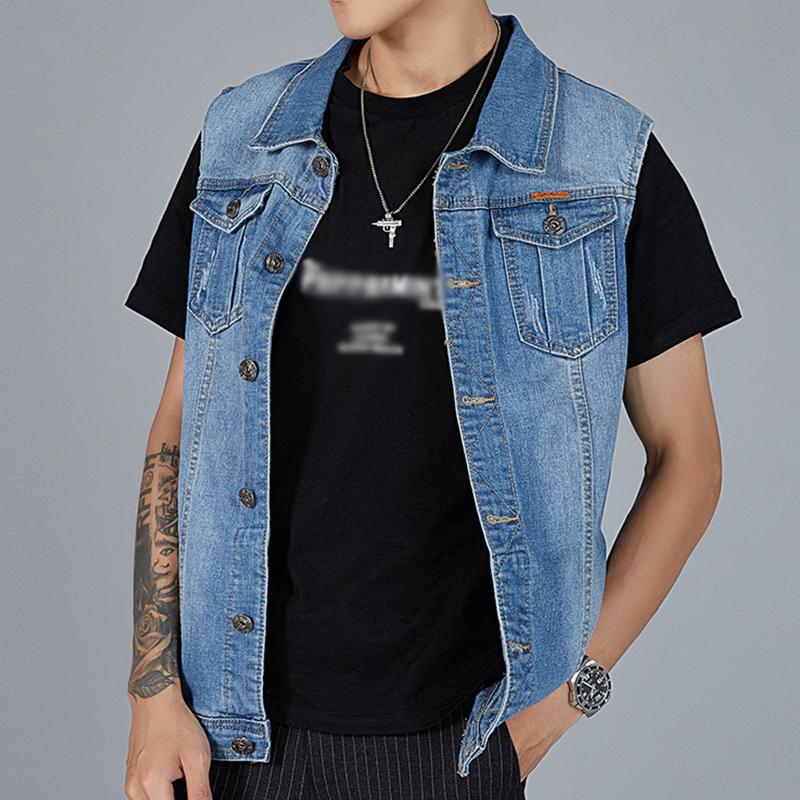 Mens Casual Loose Lapel Single Breasted Denim Vest 55507450M