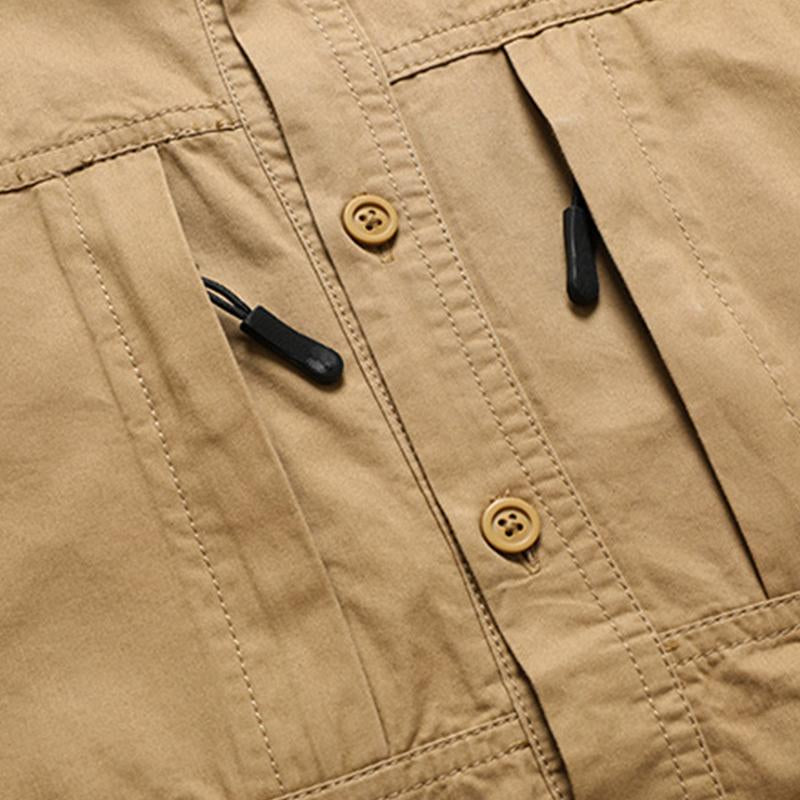 Mens Casual Outdoor Zipper Pocket Cotton Workwear Long-Sleeved Shirt 31226874M