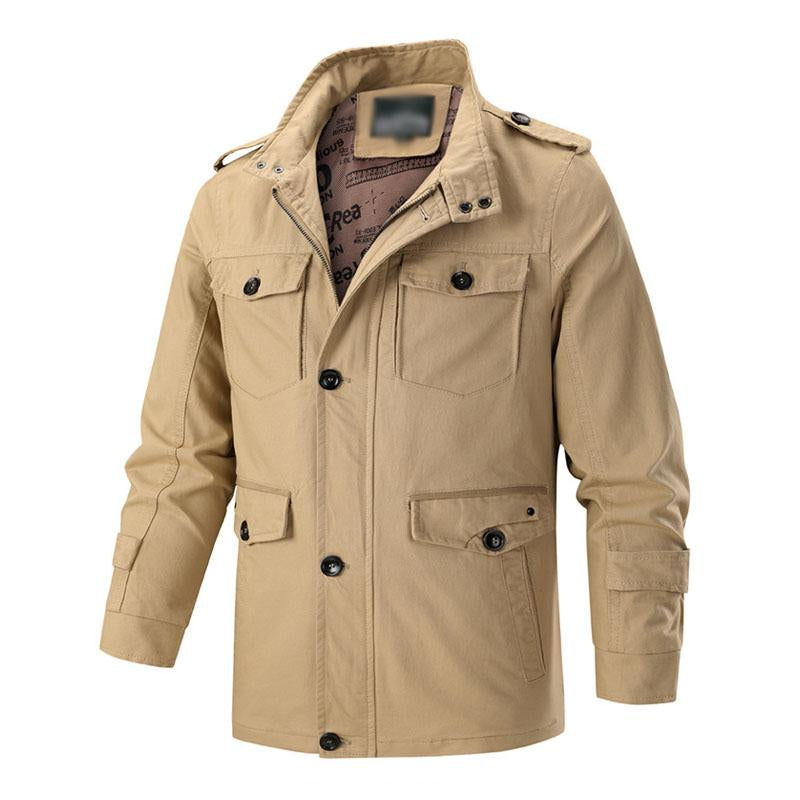 Mens Casual Thin Cotton Solid Color Multi-pocket Loose Workwear Coat 52248437M