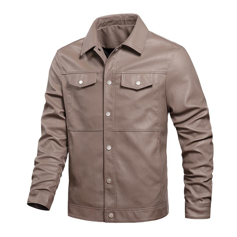 Mens Casual Back Letter Embroidery Lapel Leather Jacket 76017692Y