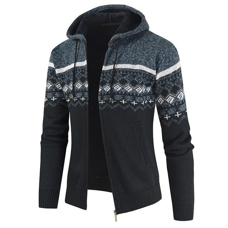 Mens Casual Jacquard Hooded Thermal Long Sleeve Cardigan 97349829Y