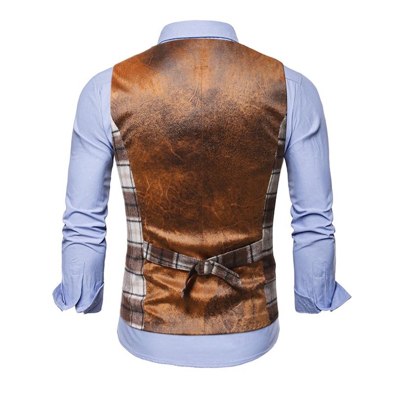Mens Vintage Plaid Collarless Suit Vest 50235091Y