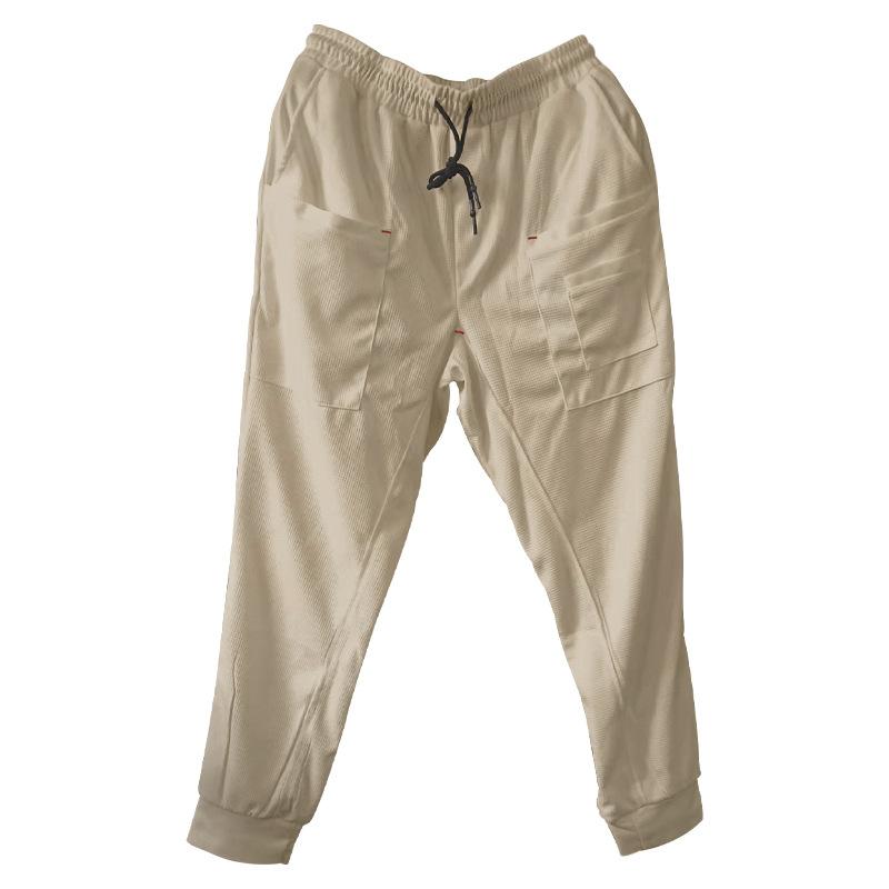 Mens Solid Elastic Waist Multi-pocket Casual Sweatpants 56855031Z