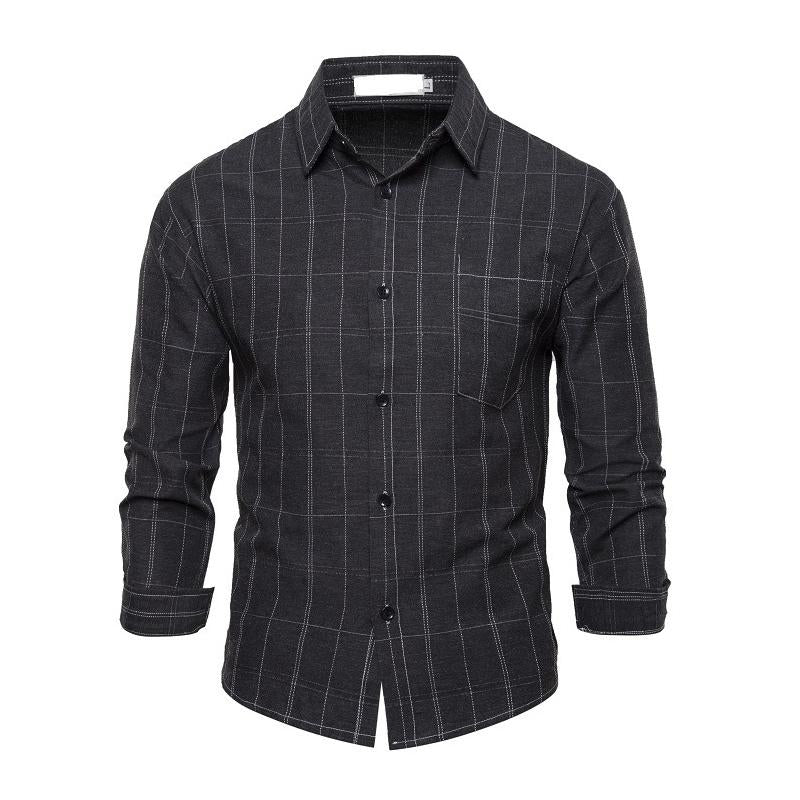 Mens Casual Plaid Chest Pocket Lapel Long Sleeve Shirt 52493953Y