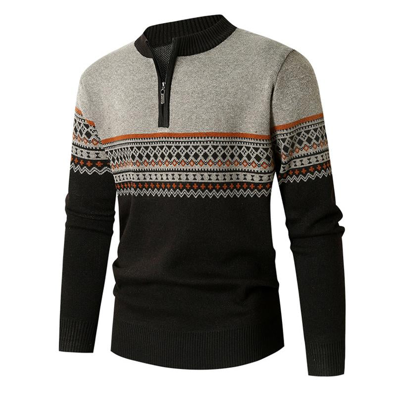 Mens Round Neck Half Zip Loose Striped Sweater 93027647X