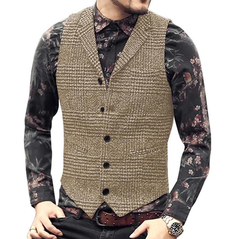Mens Vintage Plaid Single Breasted Lapel Vest 46844064X