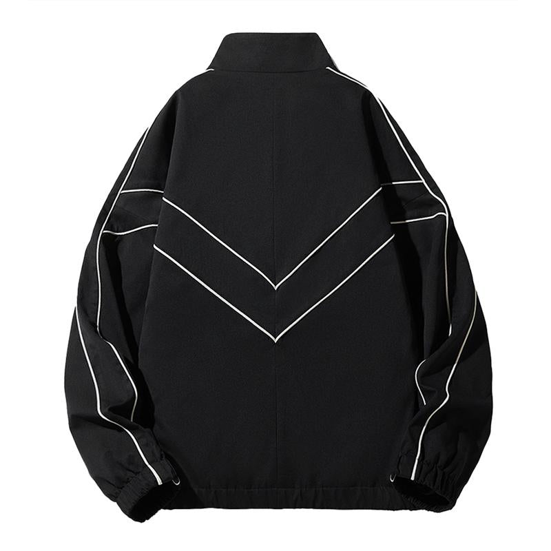 Mens Casual Stand Collar Loose Stitching Long Sleeve Baseball Jacket 46252202M