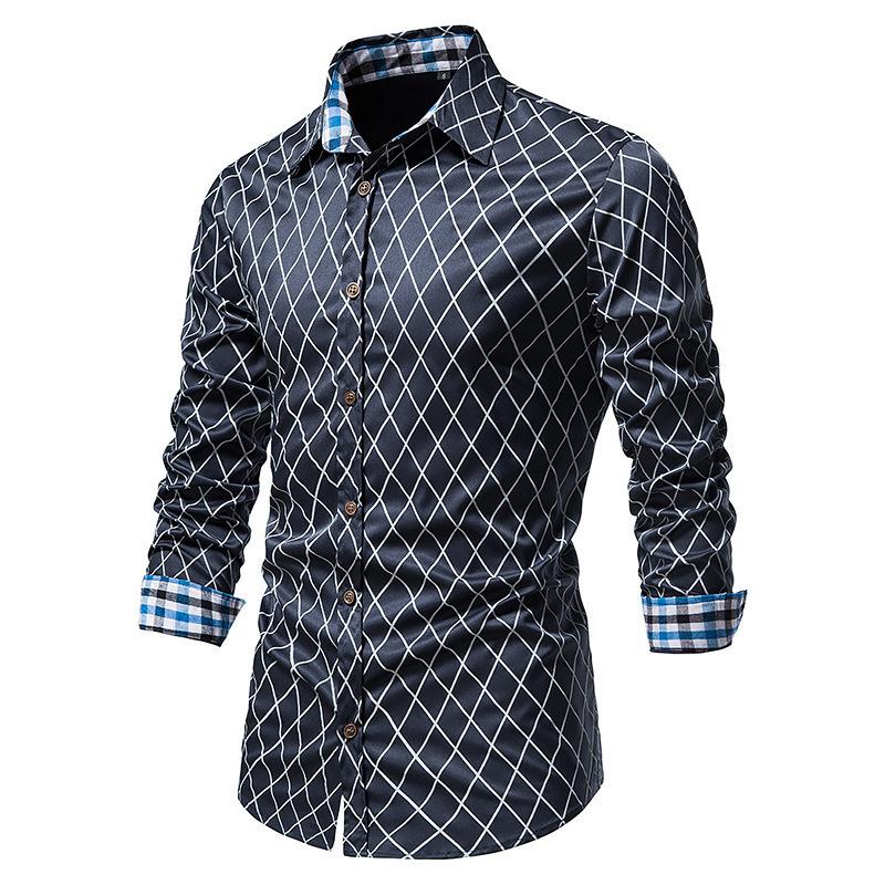 Mens Vintage Plaid Lapel Long Sleeve Shirt 90549321Y