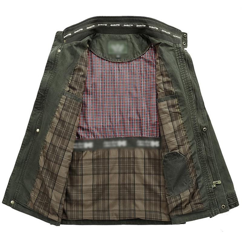 Mens Casual Cotton Stand Collar Zipper Multi-pocket Workwear Outdoor Jacket 87628819M