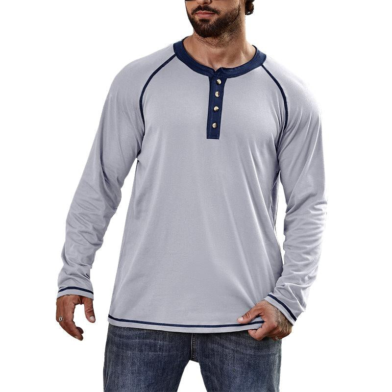 Mens Long Sleeve Crew Neck Henley Shirt 23582261X