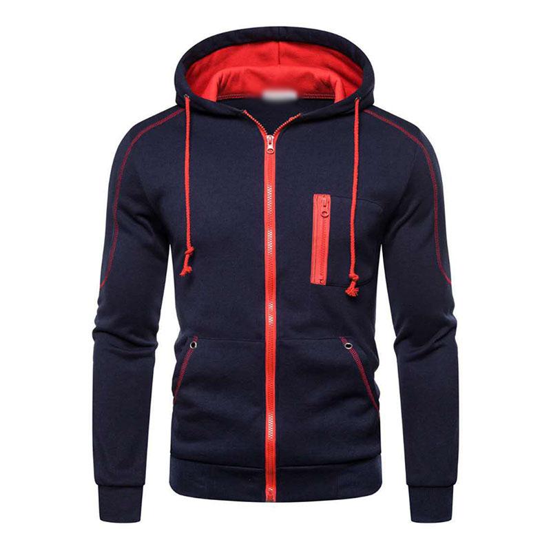 Mens Casual Color Block Zip Long Sleeve Sports Hoodie 67415663M