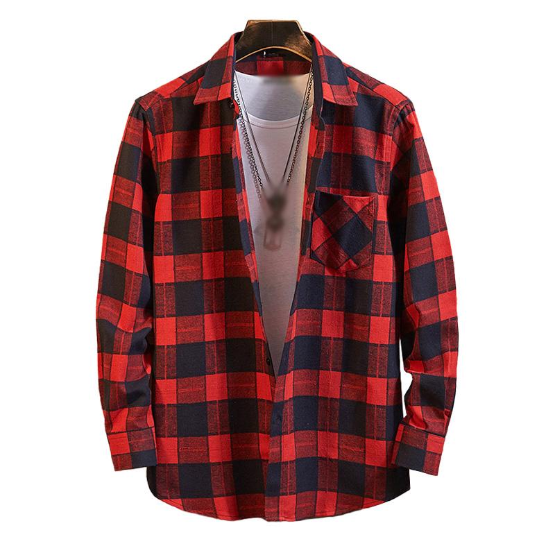 Mens Casual Flannel Plaid Lapel Long Sleeve Shirt 95681855M