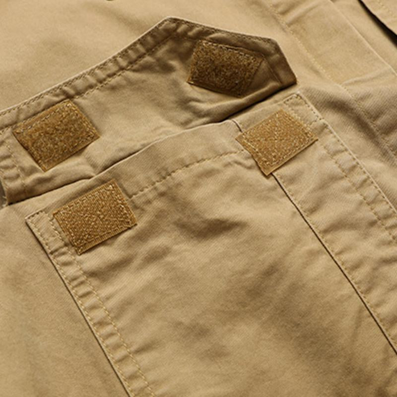 Mens Casual Washed Lapel Multi-pocket Loose Cargo Shirt 10090206M