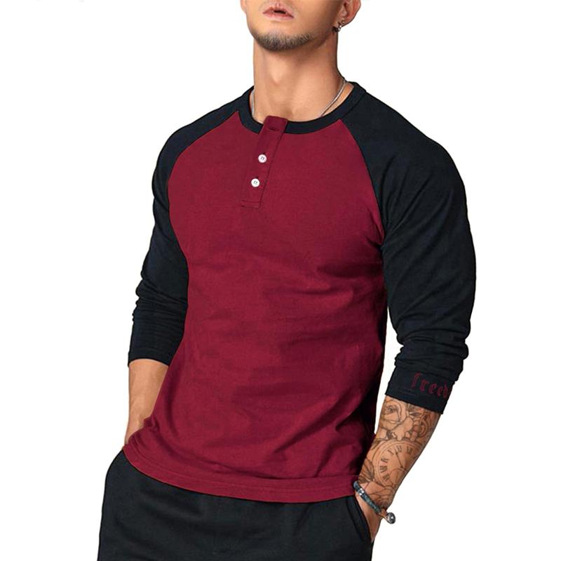 Mens Casual Color Block Raglan Sleeve Round Neck Long Sleeve T-Shirt 55714054Y