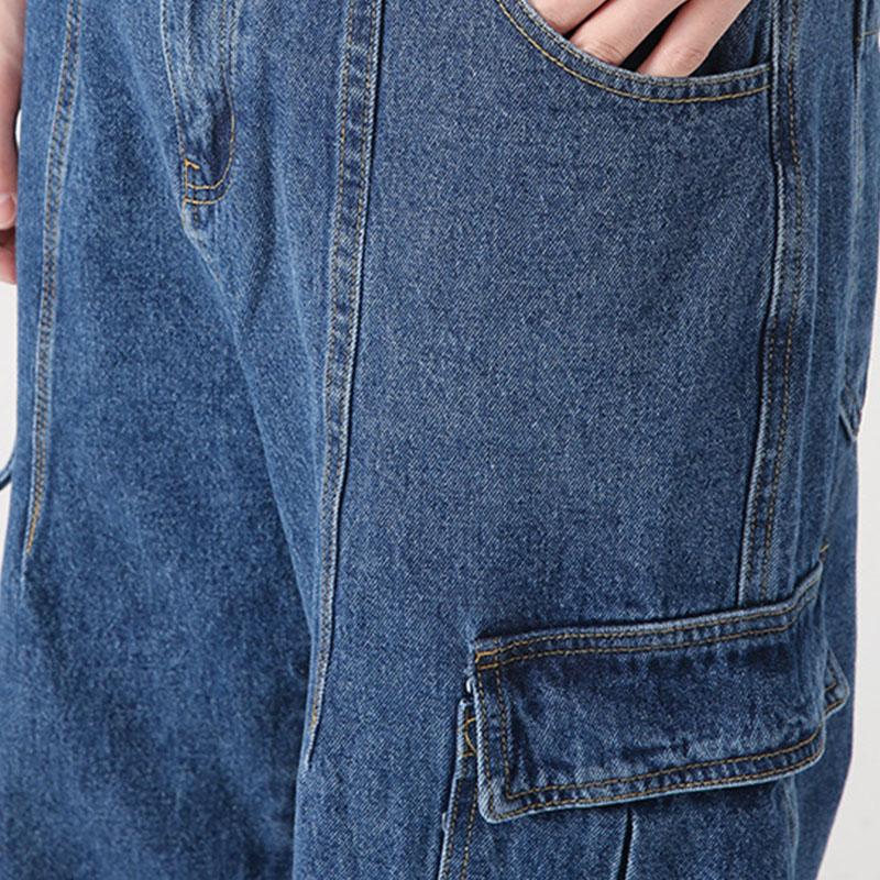 Mens Vintage Washed Multi-Pocket Loose Cargo Jeans 99235980M