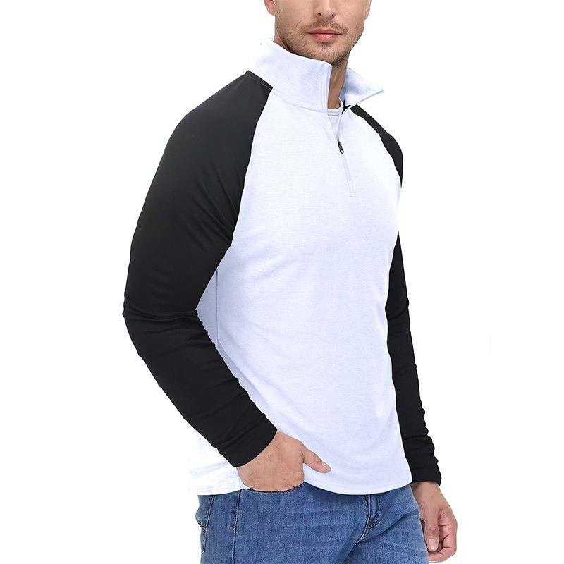 Mens Casual Stand Collar Zipper Colorblock Long Sleeve Sports Pullover Sweatshirt 39110815M