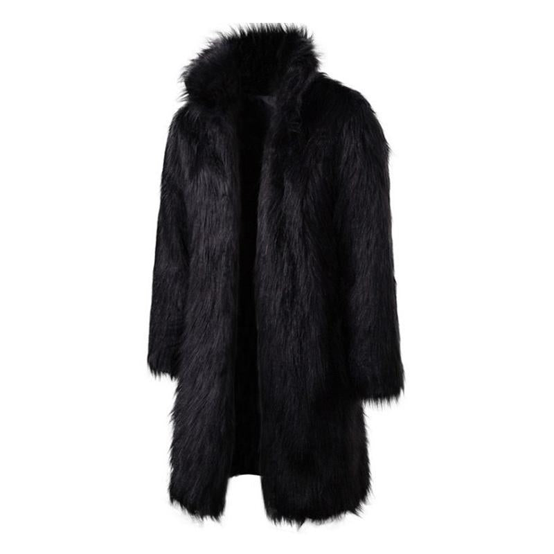 Mens Fashionable Imitation Fur Stand Collar Long Coat 55832585M