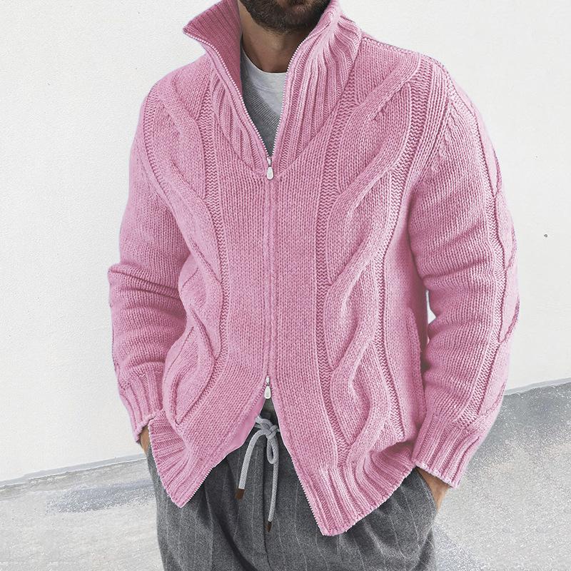 Mens High Collar Zipper Cable Knit Cardigan 86735989Z