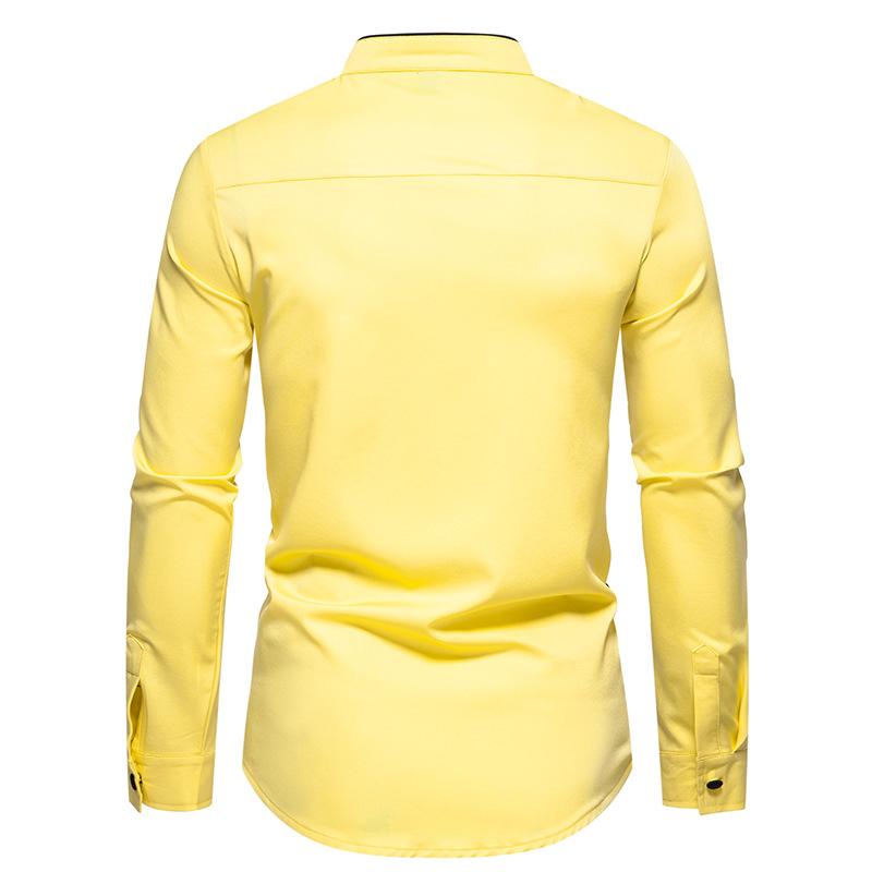 Mens Casual Henley Collar Color Block Long Sleeve Shirt 48534072Y