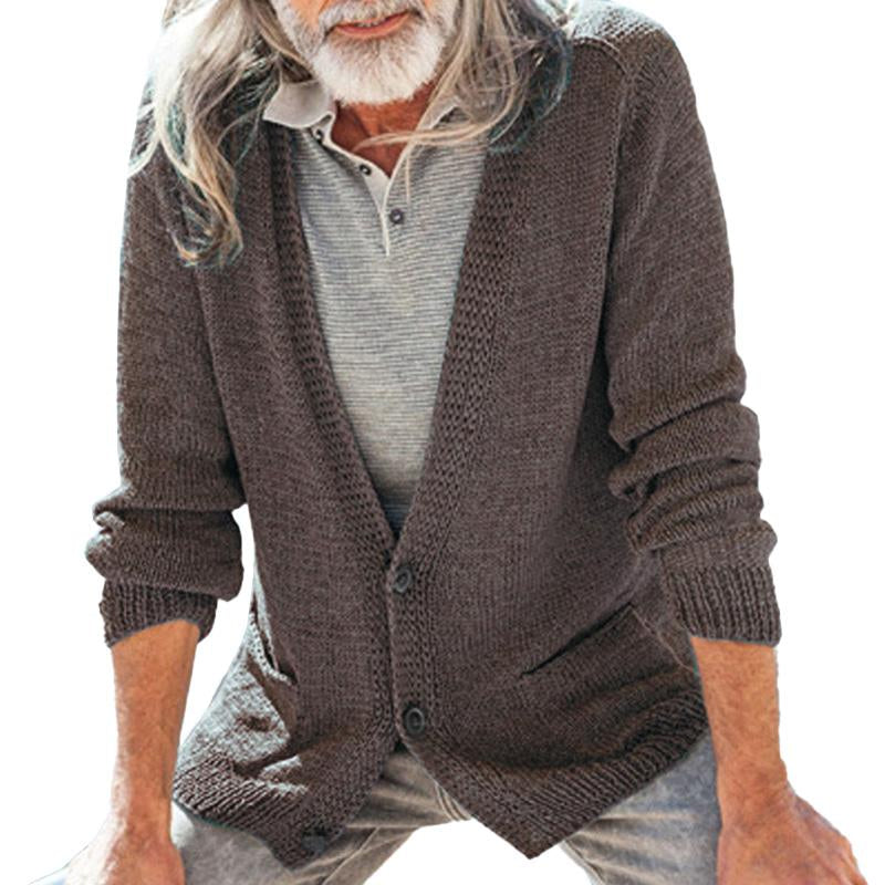 Mens Casual V-Neck Solid Color Single-Breasted Knitted Cardigan 94357944M
