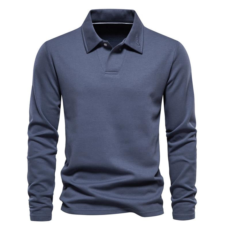 Mens Casual Solid Color Lapel Long Sleeve Polo Shirt 35348056X