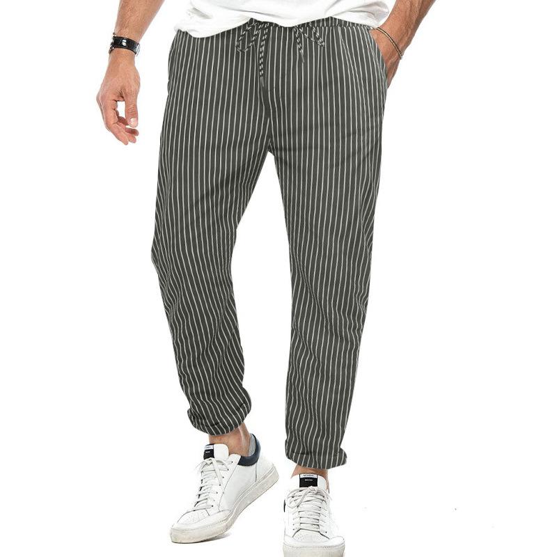 Mens Casual Lace-Up Slim Striped Pants 99725833X