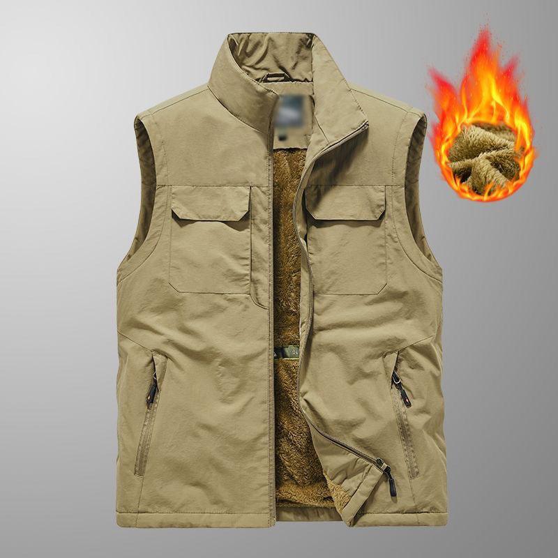Mens Casual Fleece Warm Multi-pocket Loose Quick-Drying Vest 24481588M