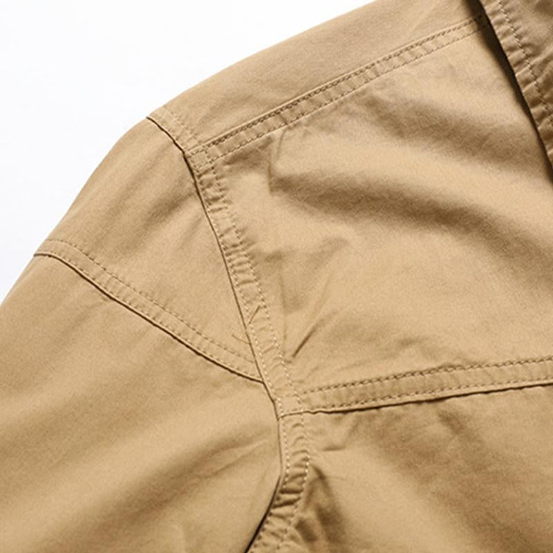 Mens Casual Outdoor Zipper Pocket Cotton Workwear Long-Sleeved Shirt 31226874M