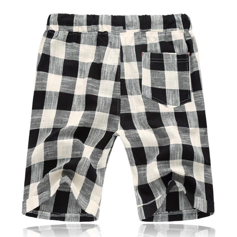 Mens Casual Cotton Linen Stripe Elastic Waist Straight Shorts 54118289M