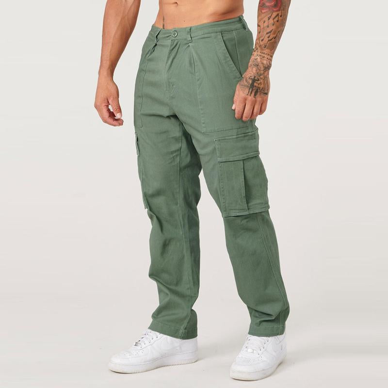 Mens Casual Solid Color Multi-Pocket Cargo Pants 39111426Y