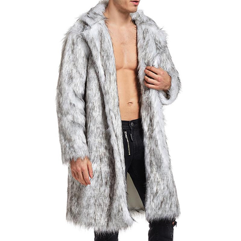 Mens Vintage Faux Fur Mid-Length Lapel Coat 44152985M