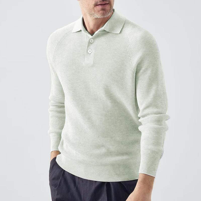 Mens Casual Solid Color Lapel Long Sleeve Sweater 22040432Y