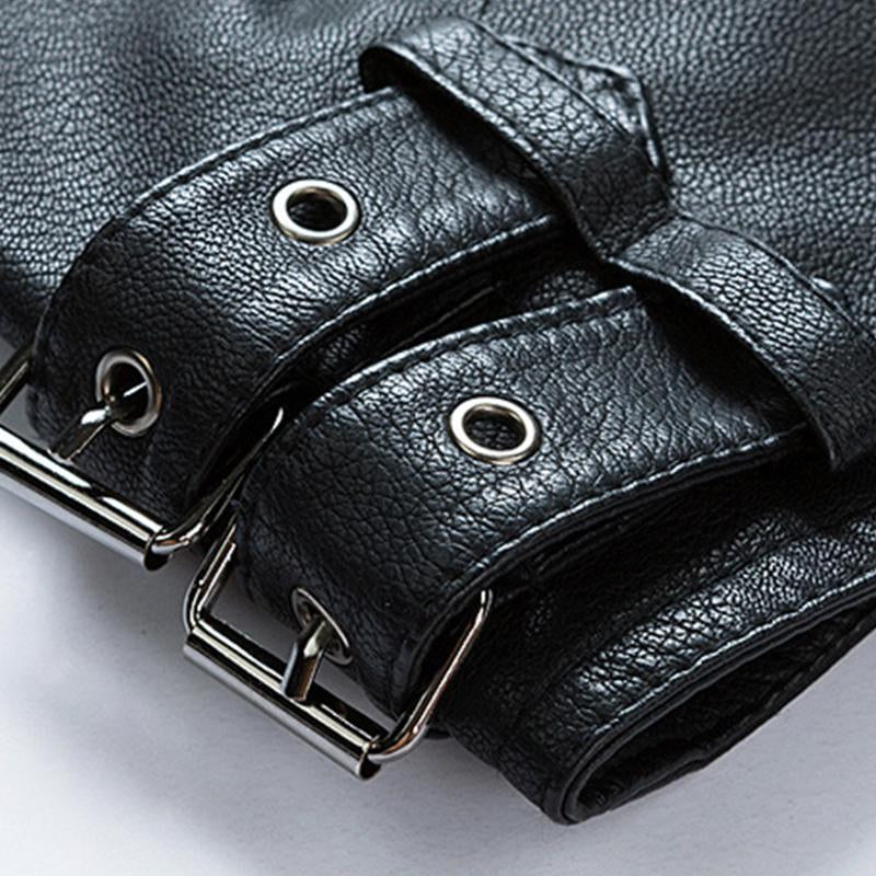 Mens Vintage Stand Collar Punk Biker Leather Jacket 56920279M