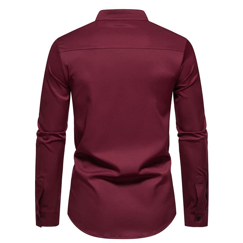 Mens Colorblock Stand Collar Long Sleeve Shirt 98017060Z