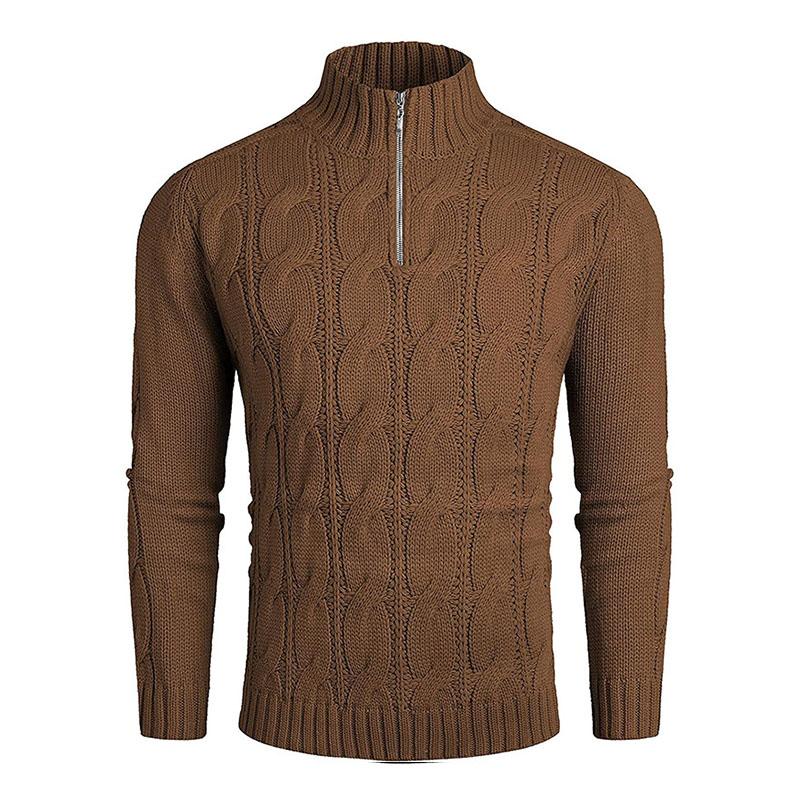 Mens Casual Solid Color Half Turtleneck Zipper Pullover Knitted Sweater 85473607M