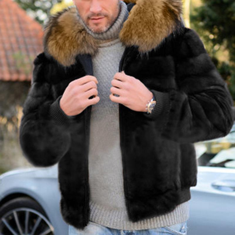 Mens Resort Soft Outdoor Warm and Comfortable Hooded Fur Jacket 35641551X