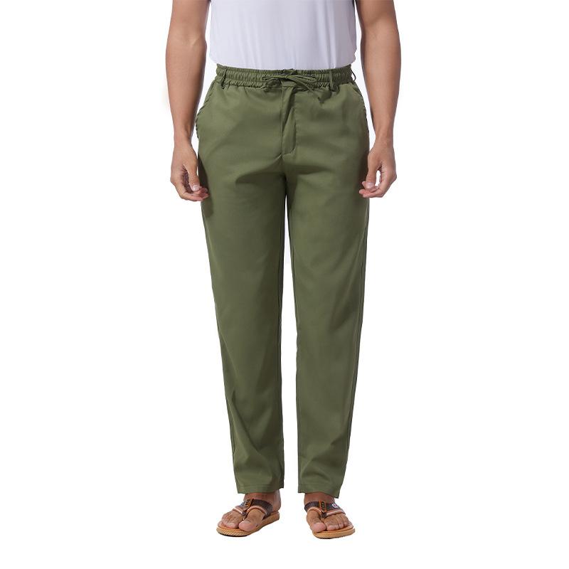 Mens Solid Loose Cotton Drawstring Elastic Waist Casual Pants 08994317Z