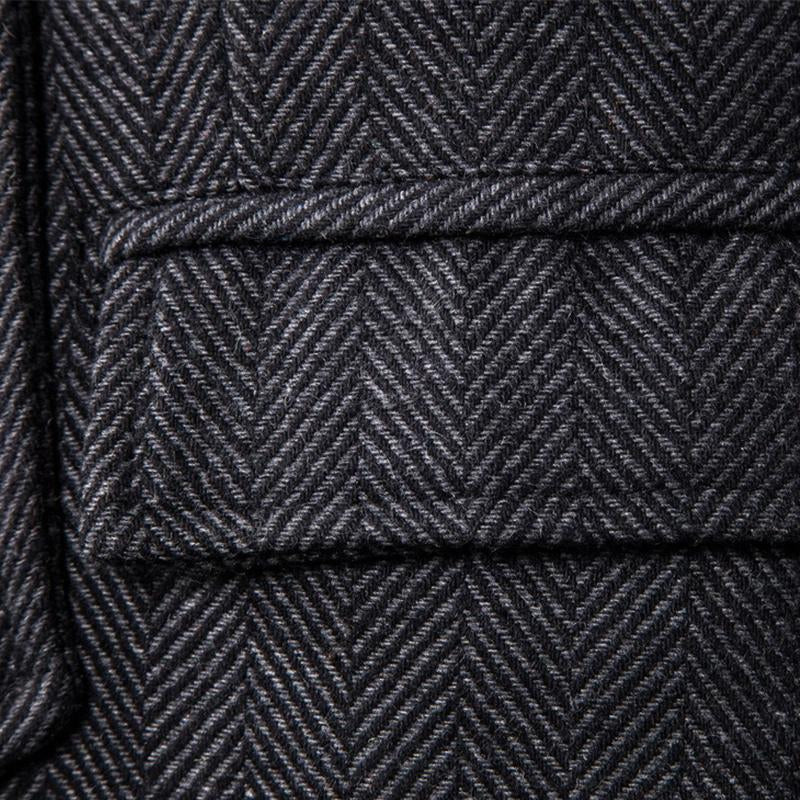 Mens Vintage Stand Collar Herringbone Fake Two Piece Coat 79986497M