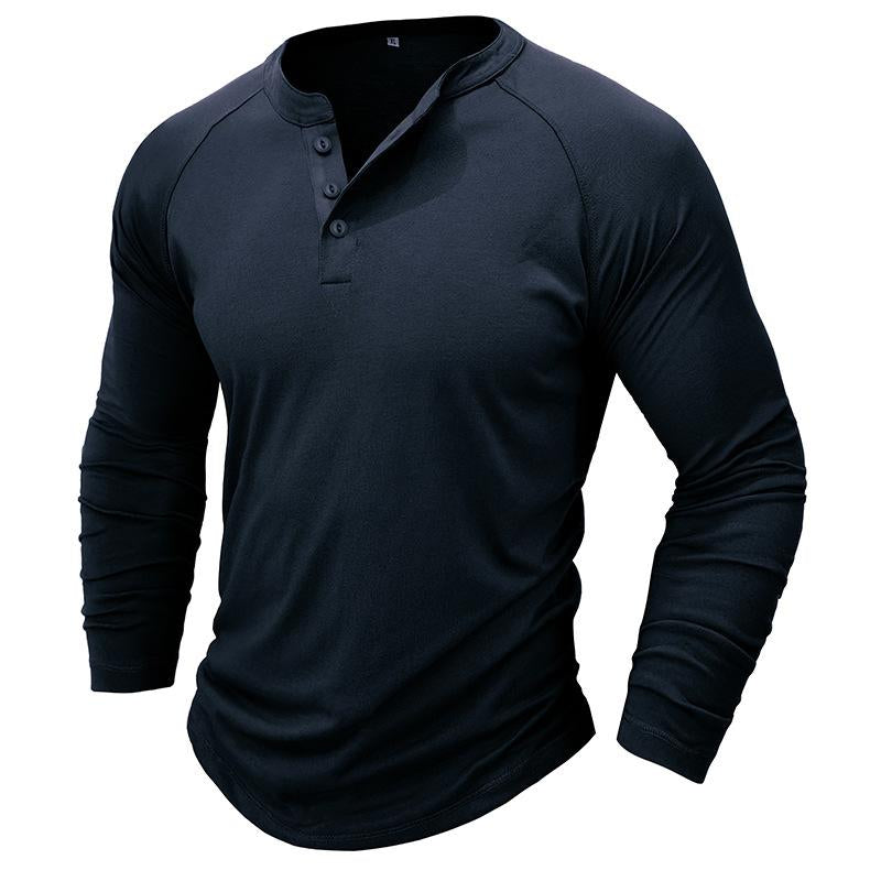 Mens Casual Solid Color Henley Collar Raglan Long Sleeve T-Shirt 50906105Y