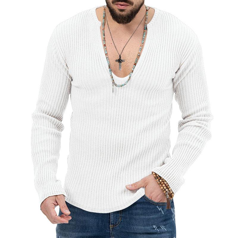 Mens Casual Solid Color V-Neck Long Sleeve Knitwear 93625426Y
