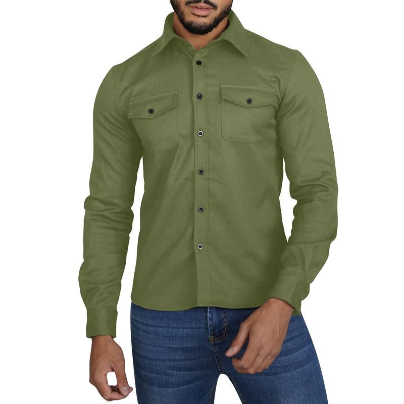 Mens Solid Color Thickened Casual Lapel Shirt Jacket 04931954X