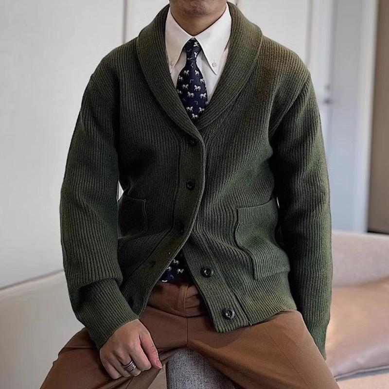 MenS Vintage Solid Color British Style Shawl Collar Knitted Cardigan 34215752Y