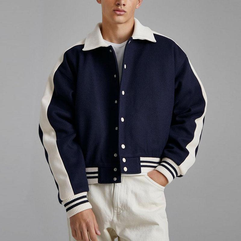 Mens Color Block Lapel Single Breasted Short Casual Jacket 20607681Z