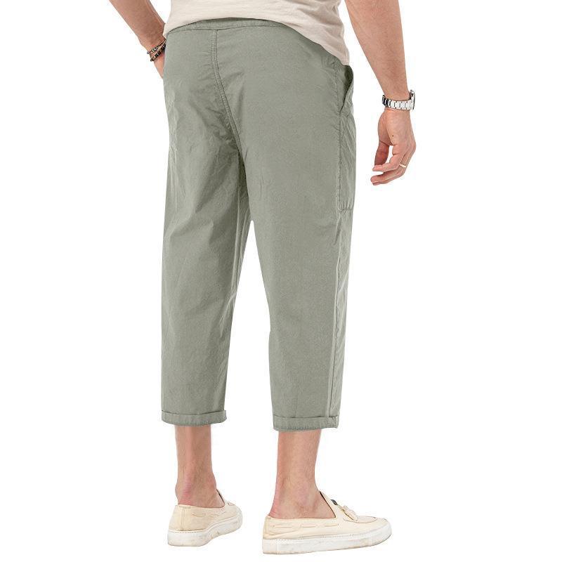 Mens Basic Elastic Waist Straight Casual Cropped Pants 22999460Z