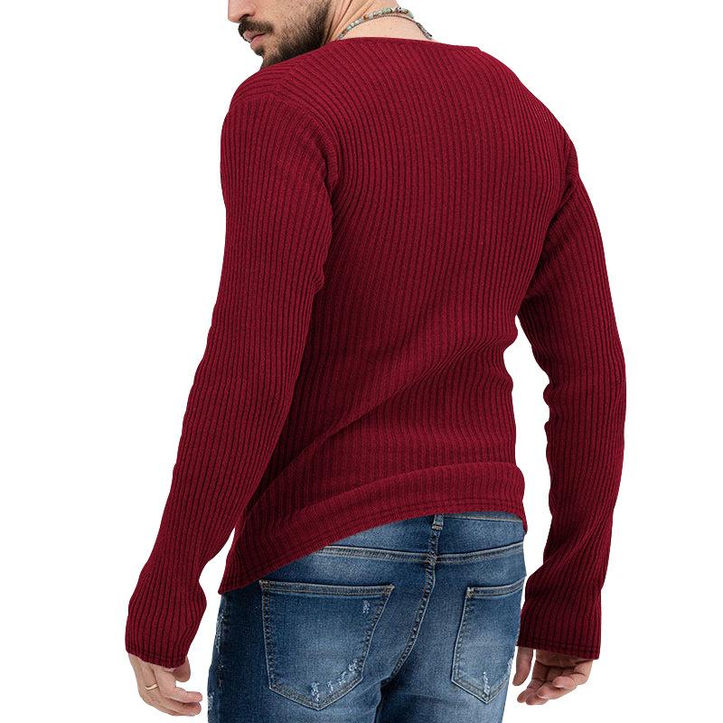 Mens Casual Solid Color V-Neck Long Sleeve Knitwear 93625426Y