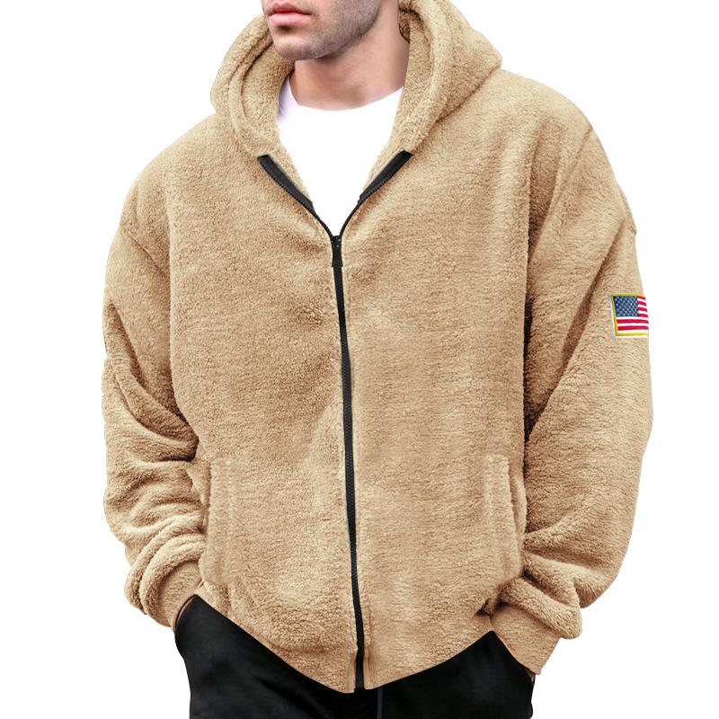 Mens Solid Fleece Hooded Zipper Casual Jacket 94733738Z
